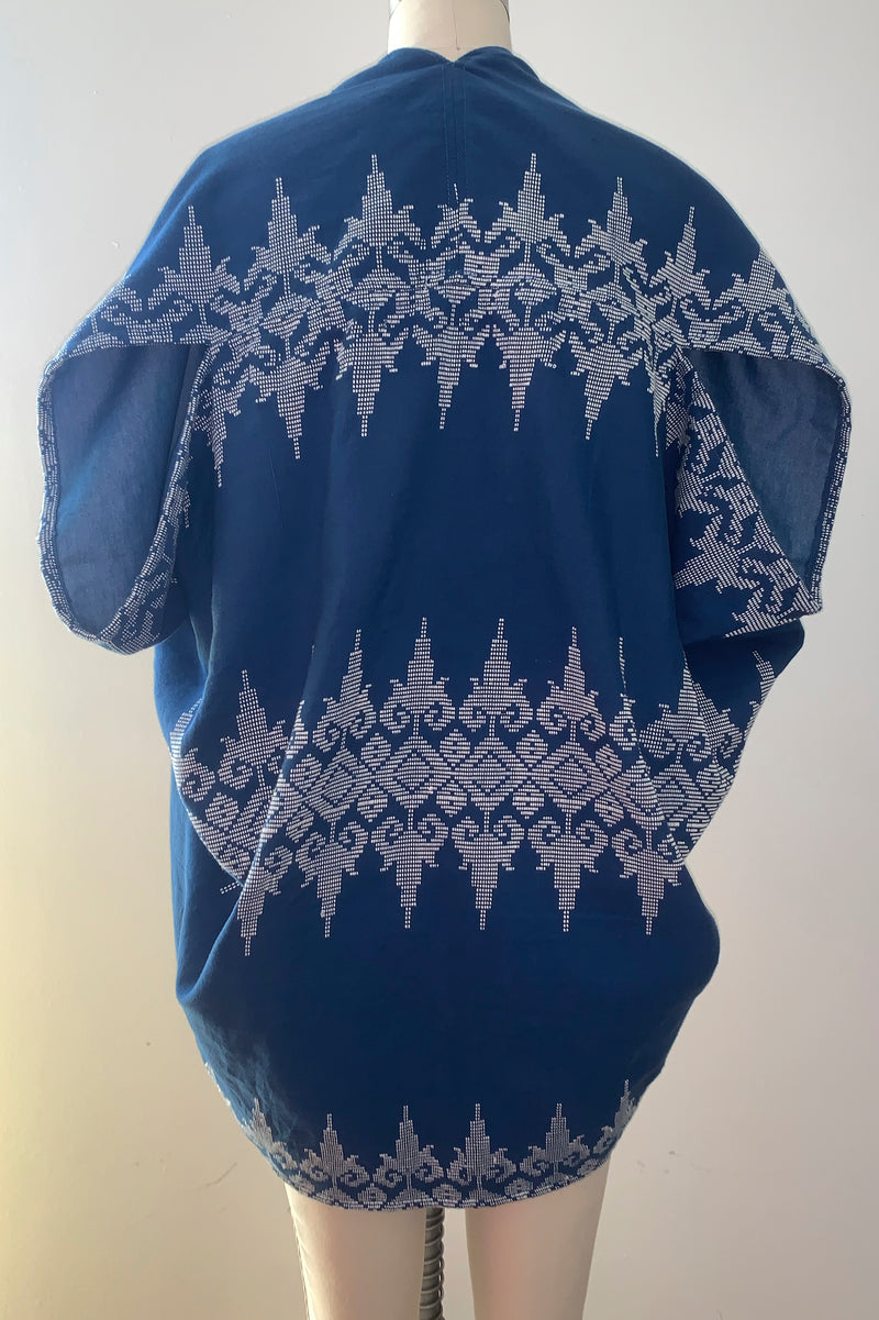 Virgie Zero-Waste Reversible Cocoon Jacket, Blue-Wht