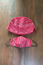Yakan Handwoven Scrub Cap & Mask Set, 031 Red/White