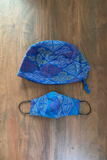 Yakan Handwoven Scrub Cap & Mask Set, 033 Blue/Multi