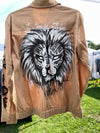 Cassi-Print Upcycled Hand-Painted 2-way Shirt, Kha/Blk Lion