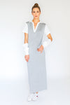 Madicass Upcycled Colorblock Maxi Shirtdress, H. Grey/Ivory