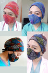 Yakan Handwoven Scrub Cap & Mask Set, 008 Black/White